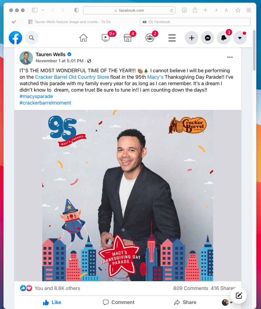 Tauren Wells to Perform in the 2021 Macy's Thanksgiving Day Parade
